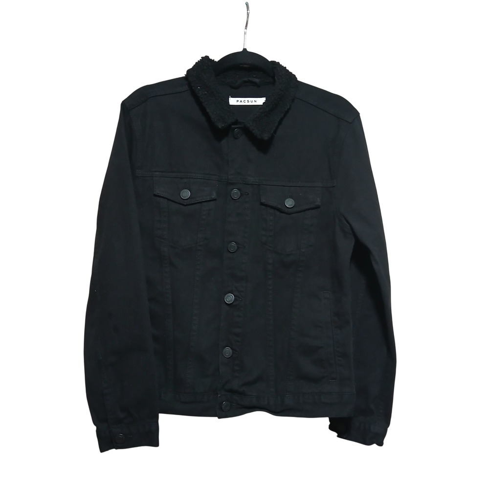 Pacsun Mens Black Denim Sherpa Lined‎ Trucker Jacket Size S